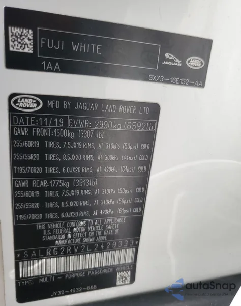 2020 Land Rover Discovery Se z USA, uszkodzony, nr VIN SALRG2RV2L2429333